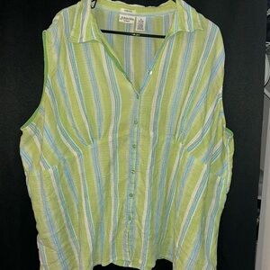 St. John's Bay Green and Blue Striped Button Down Shirt
